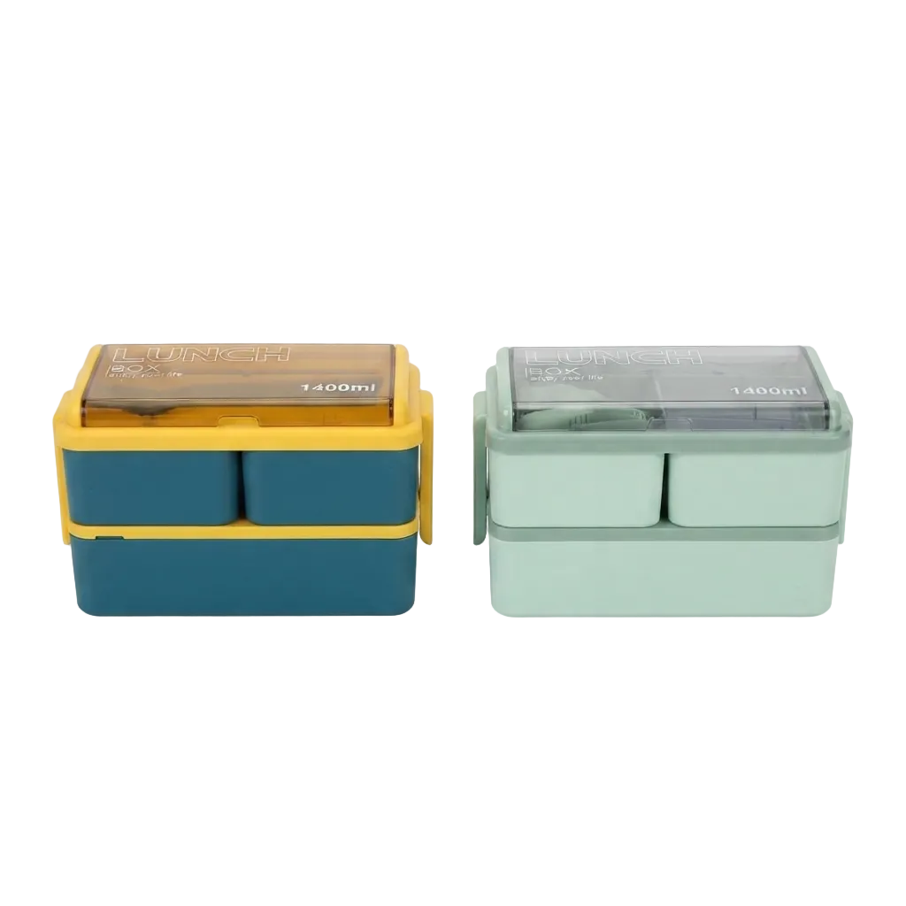 Lonchera bento doble de dos pisos 1400 ml con compartimentos
