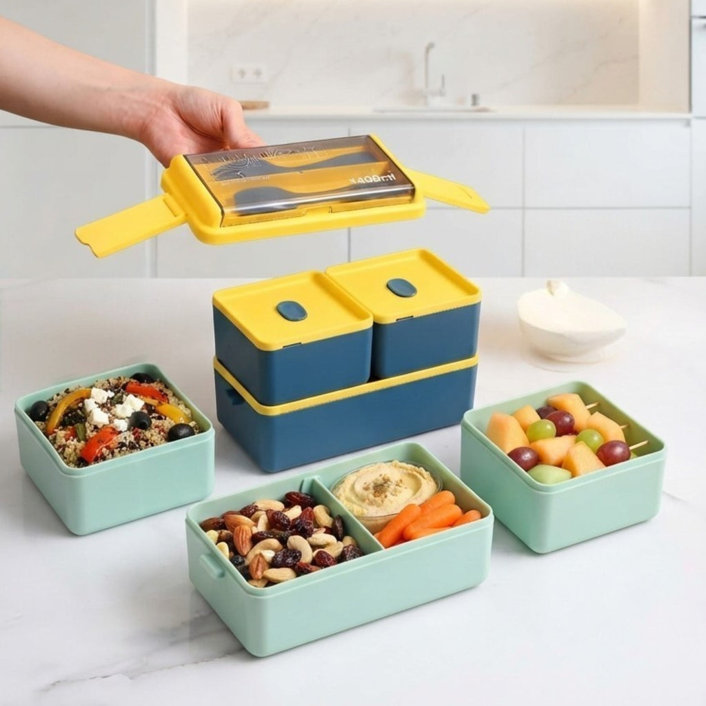 Lonchera bento doble de dos pisos 1400 ml con compartimentos