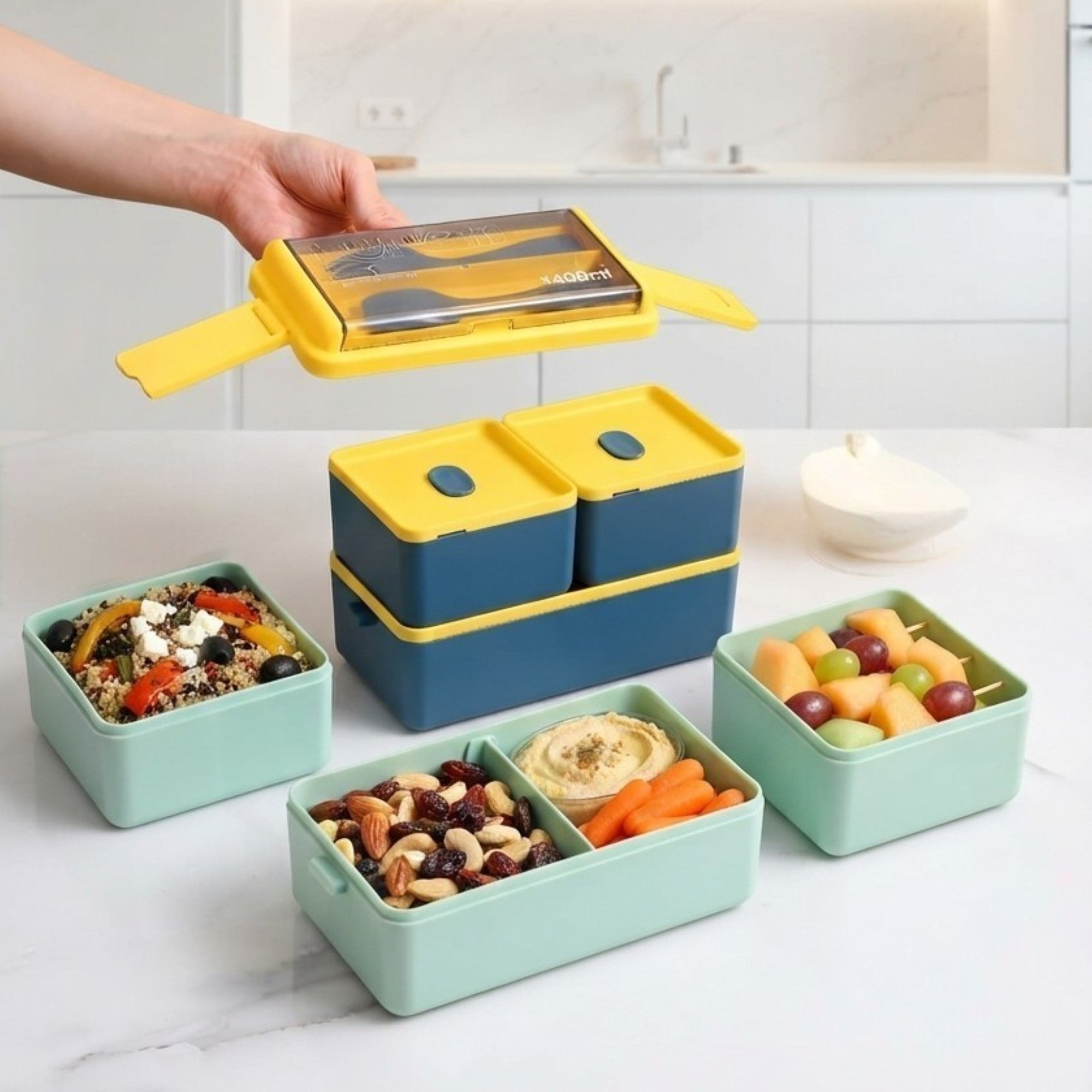 Lonchera bento doble de dos pisos 1400 ml con compartimentos