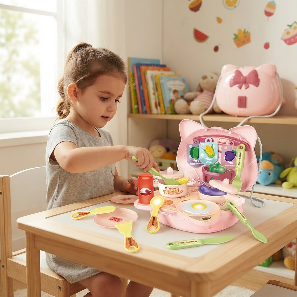 Set de cocina portátil 28 piezas en bolso de gatito