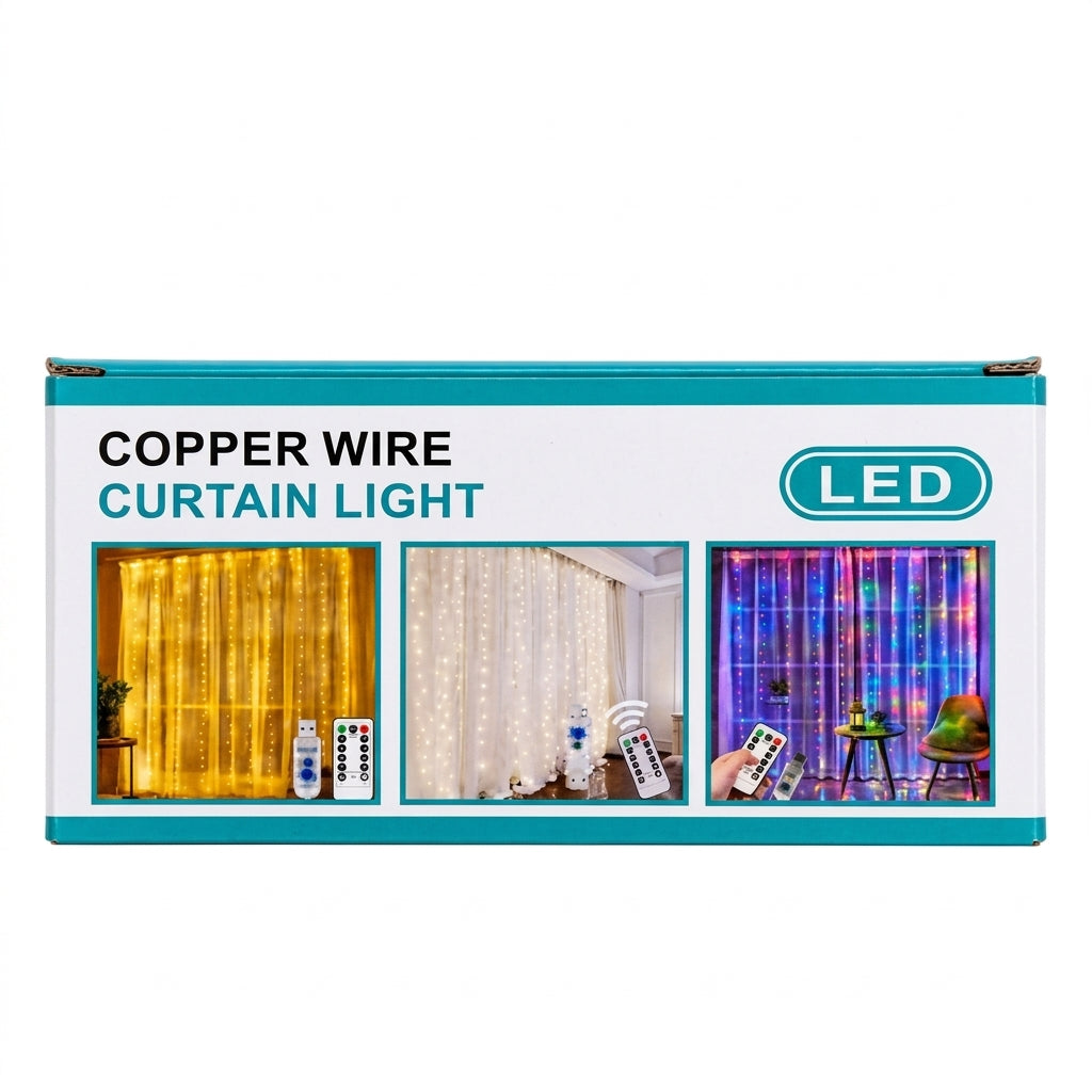 Cortina de luces LED, conexión USB – luz cálida