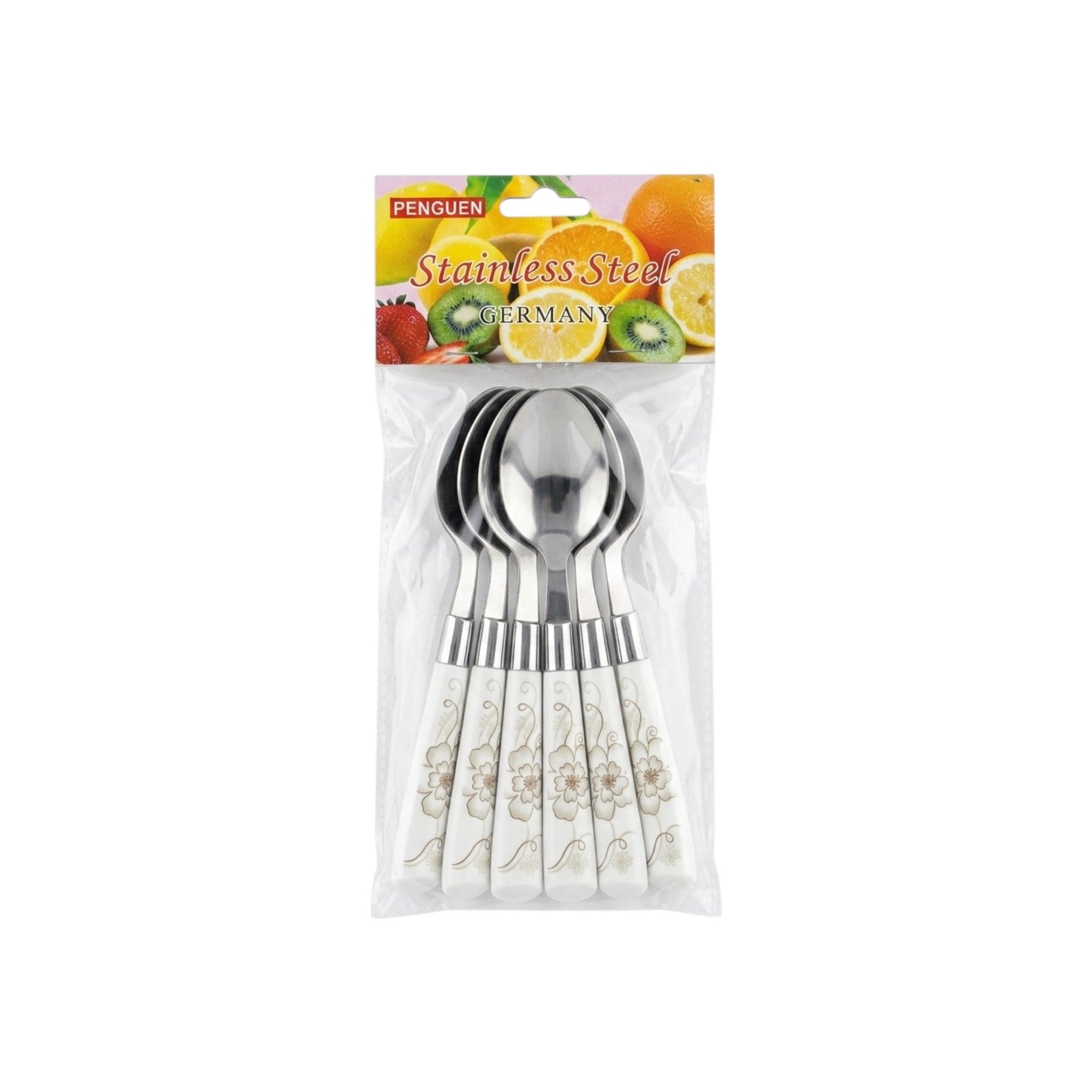 Set de cucharas de postre / 6 piezas, acero inoxidable y mármol