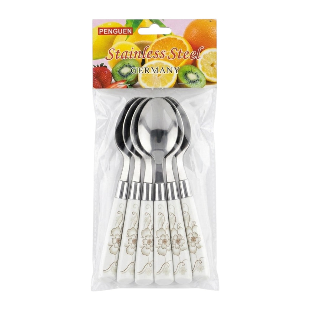 Set de cucharas / 6 piezas, acero inoxidable y mármol