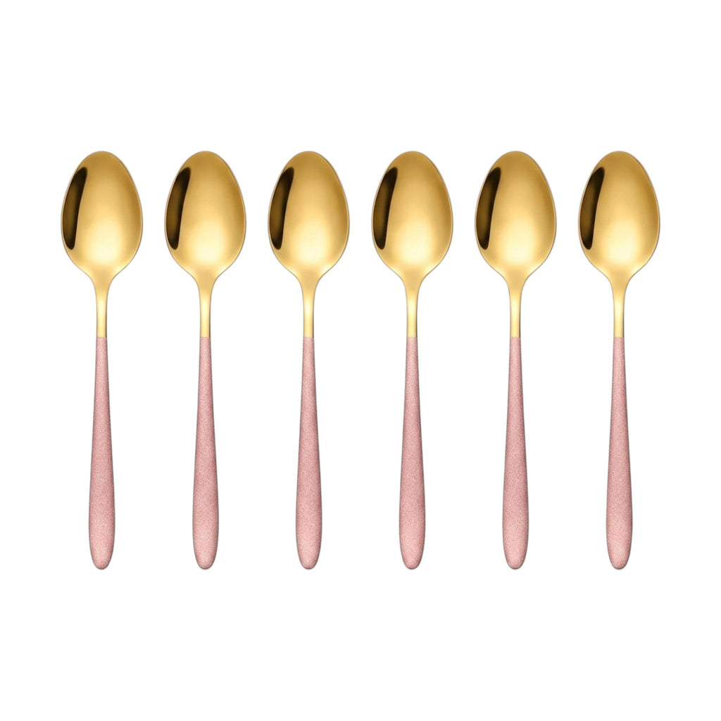 Set de cucharas de postre / 6 piezas, color oro y rosa bebe
