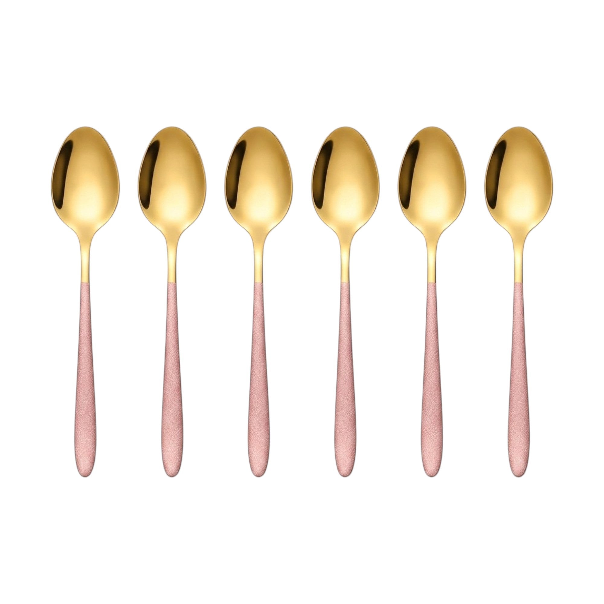 Set de cucharas de postre / 6 piezas, color oro y rosa bebe