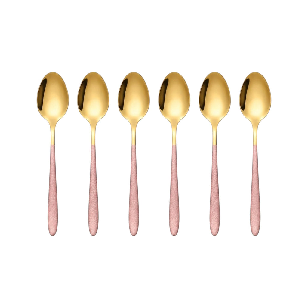 Set de cucharas de té / 6 piezas, color oro y rosa bebe