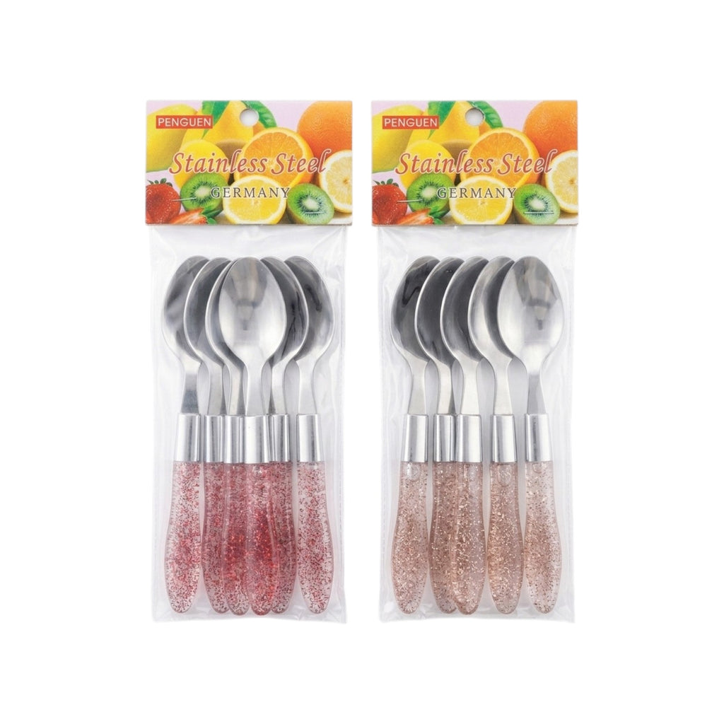 Set de cucharas de postre / 6 piezas acero inoxidable y resina
