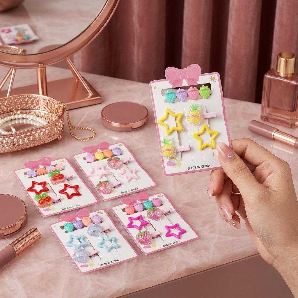 Set de ganchos y mini pinzas, frutales