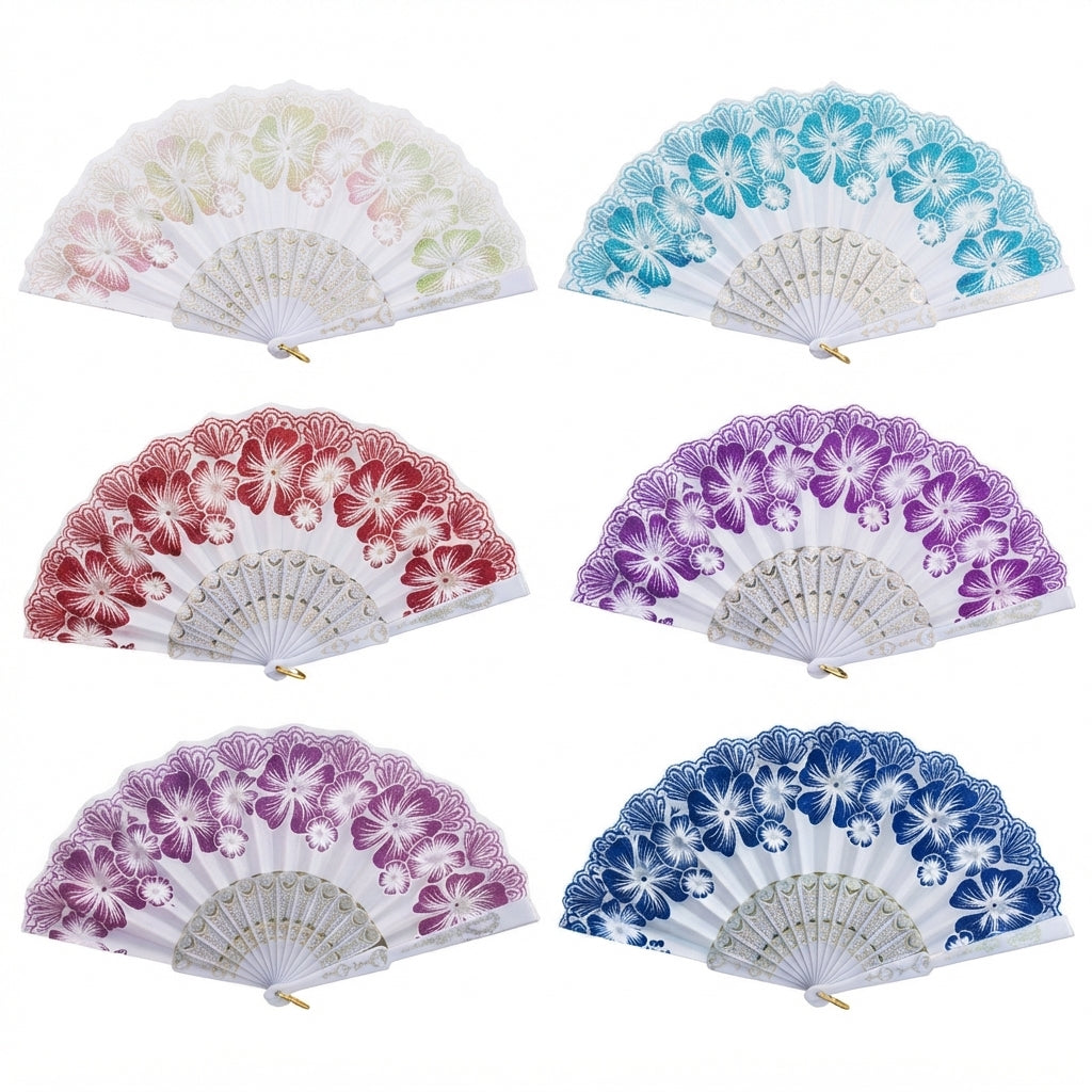 Abanico plegable con encaje y flores caladas