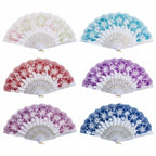 Abanico plegable con encaje y flores caladas
