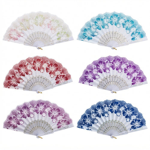 Abanico plegable con encaje y flores caladas