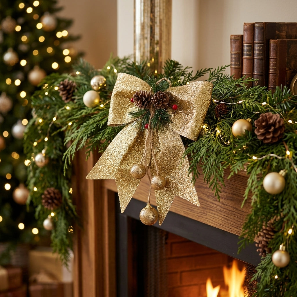 Lazo navideño escarchado, 24 cm