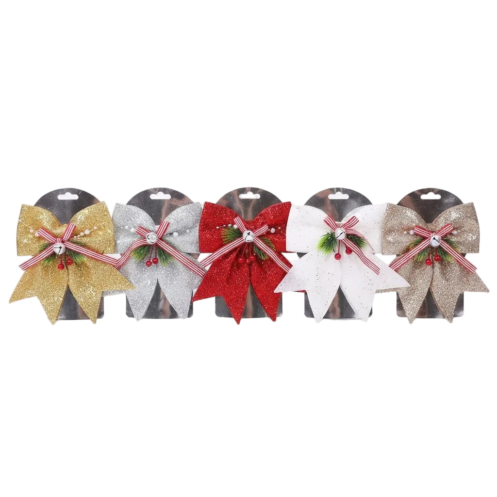 Lazos Navideños Escarchados, 16 cm.