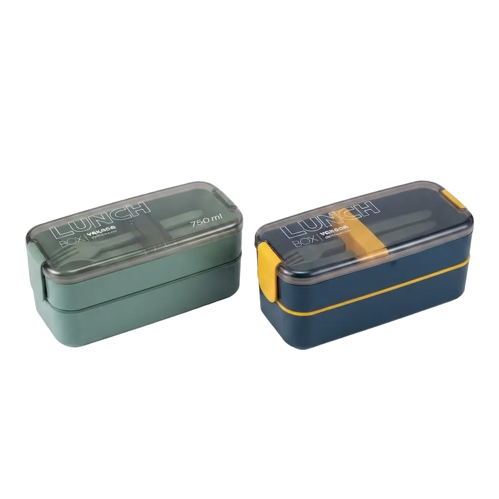 Lonchera bento doble nivel "lunch box" 750 ml con cubiertos