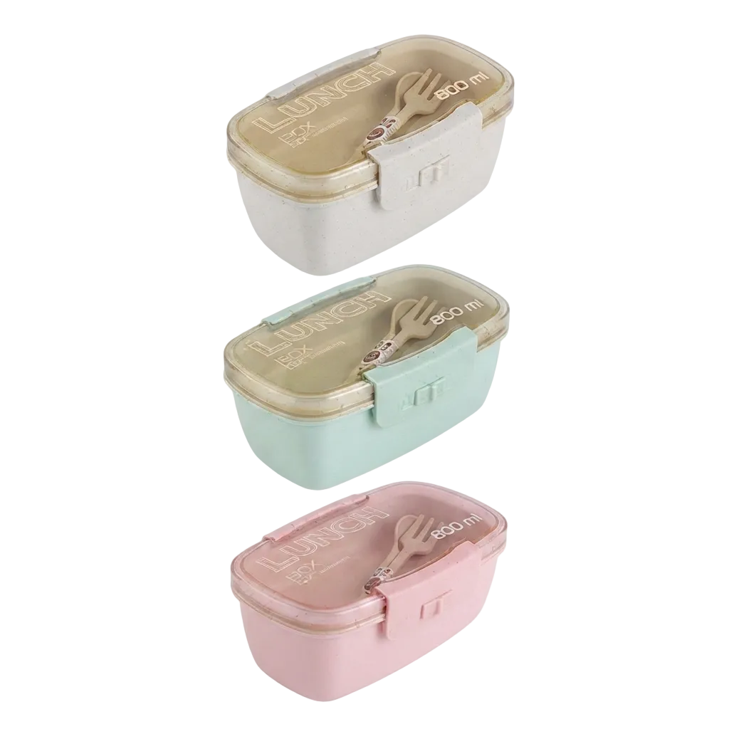 Lonchera bento doble nivel "lunch box" 800 ml con cubiertos