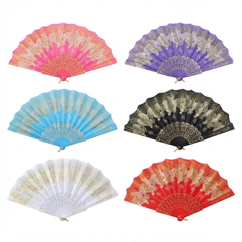Abanico plegable con diseño de mariposas doradas
