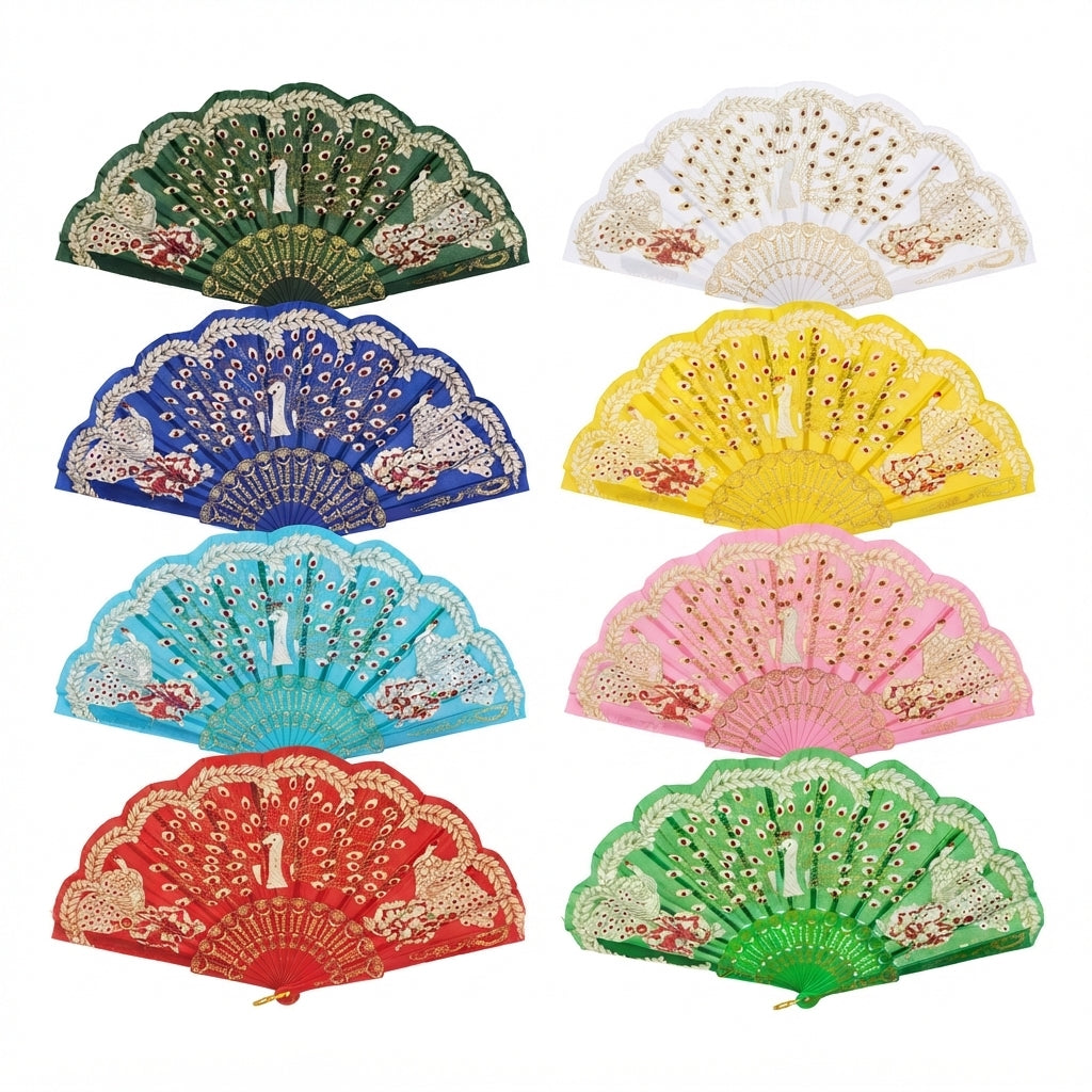 Abanico plegable con diseño de pavo real