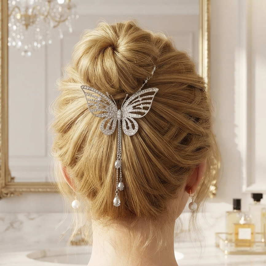 Pinza metálica estilo updo, mariposas