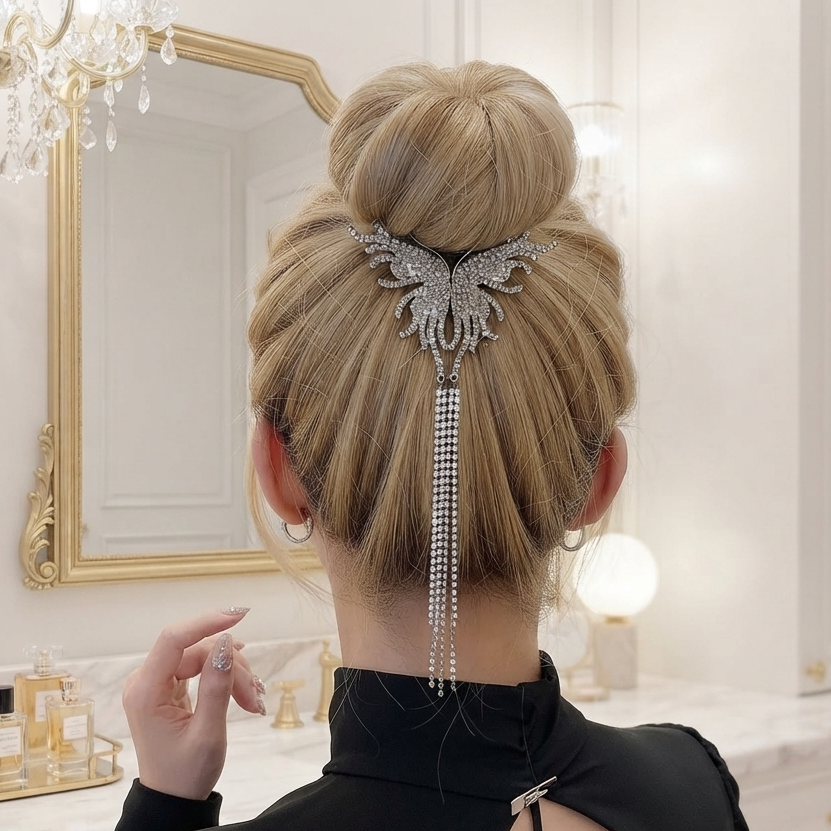 Pinza metálica estilo updo, mariposas