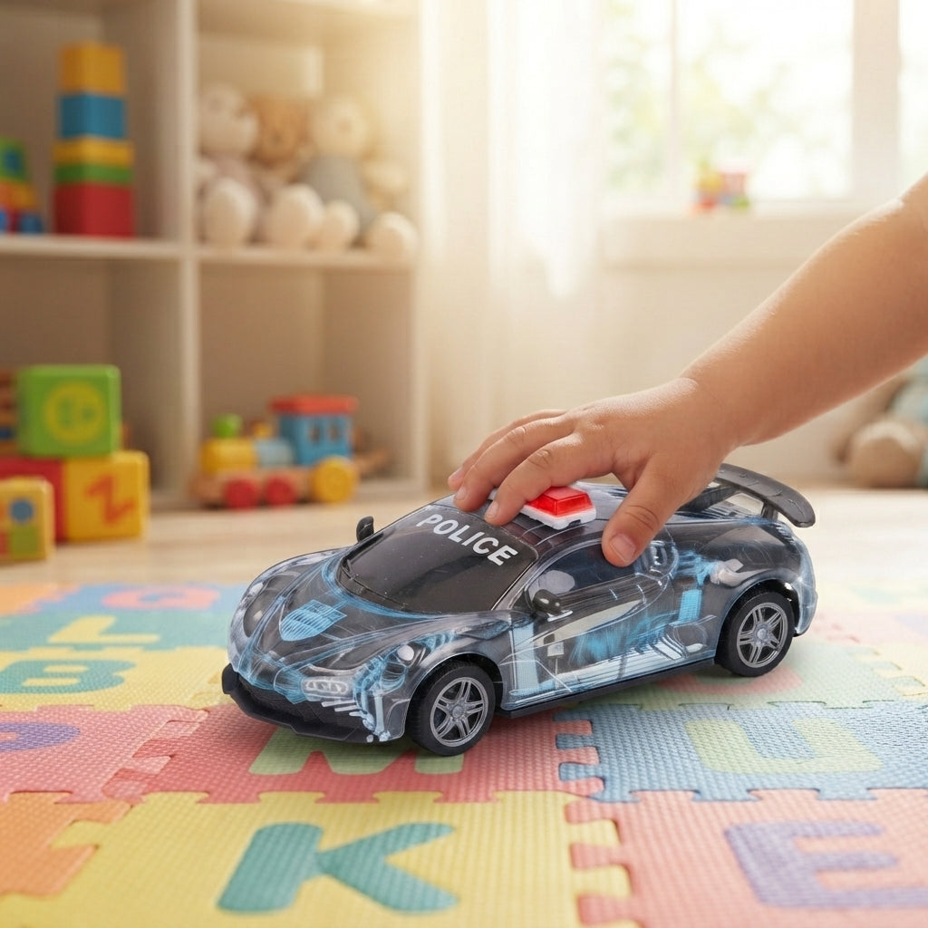 Auto patrulla de policía con luces y música