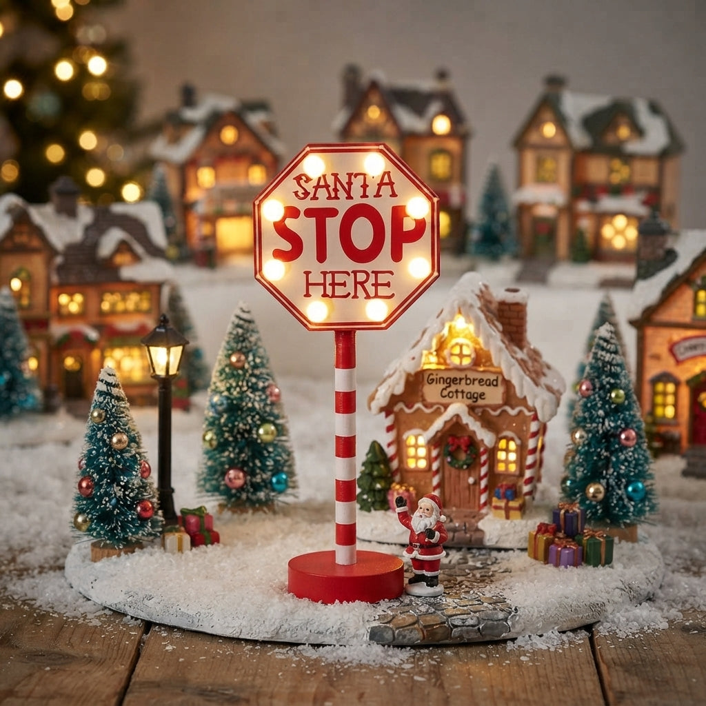 Letrero navideño luminoso "Santa Stop Here"