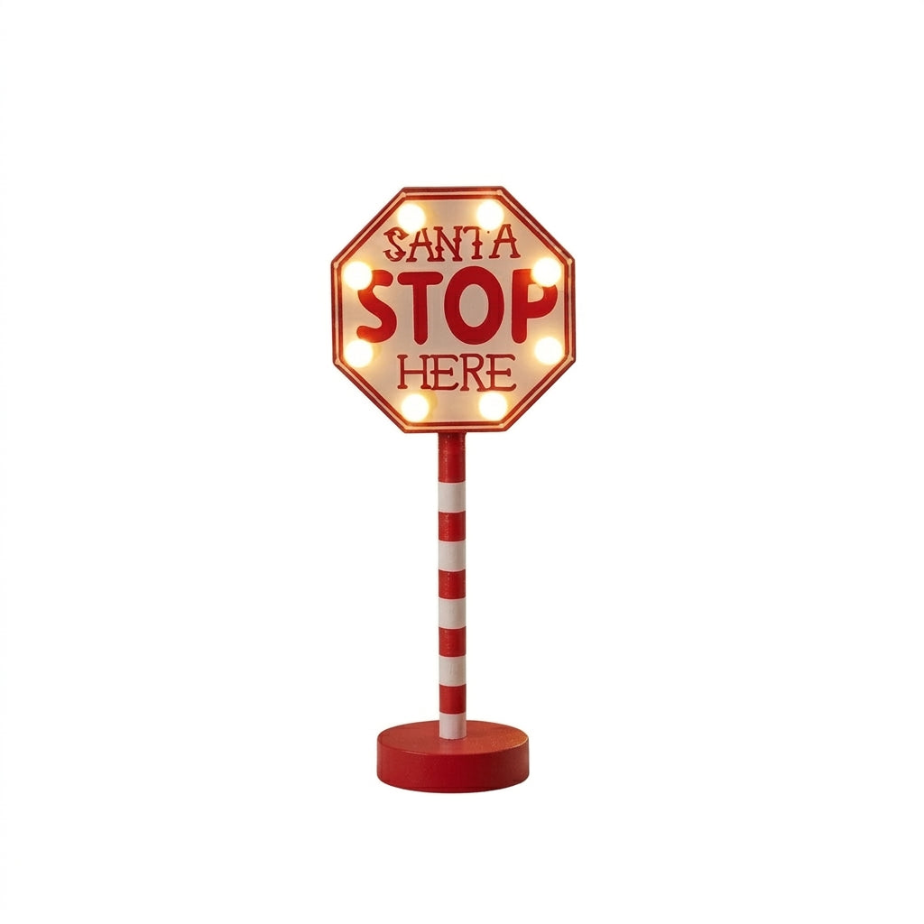 Letrero navideño luminoso "Santa Stop Here"