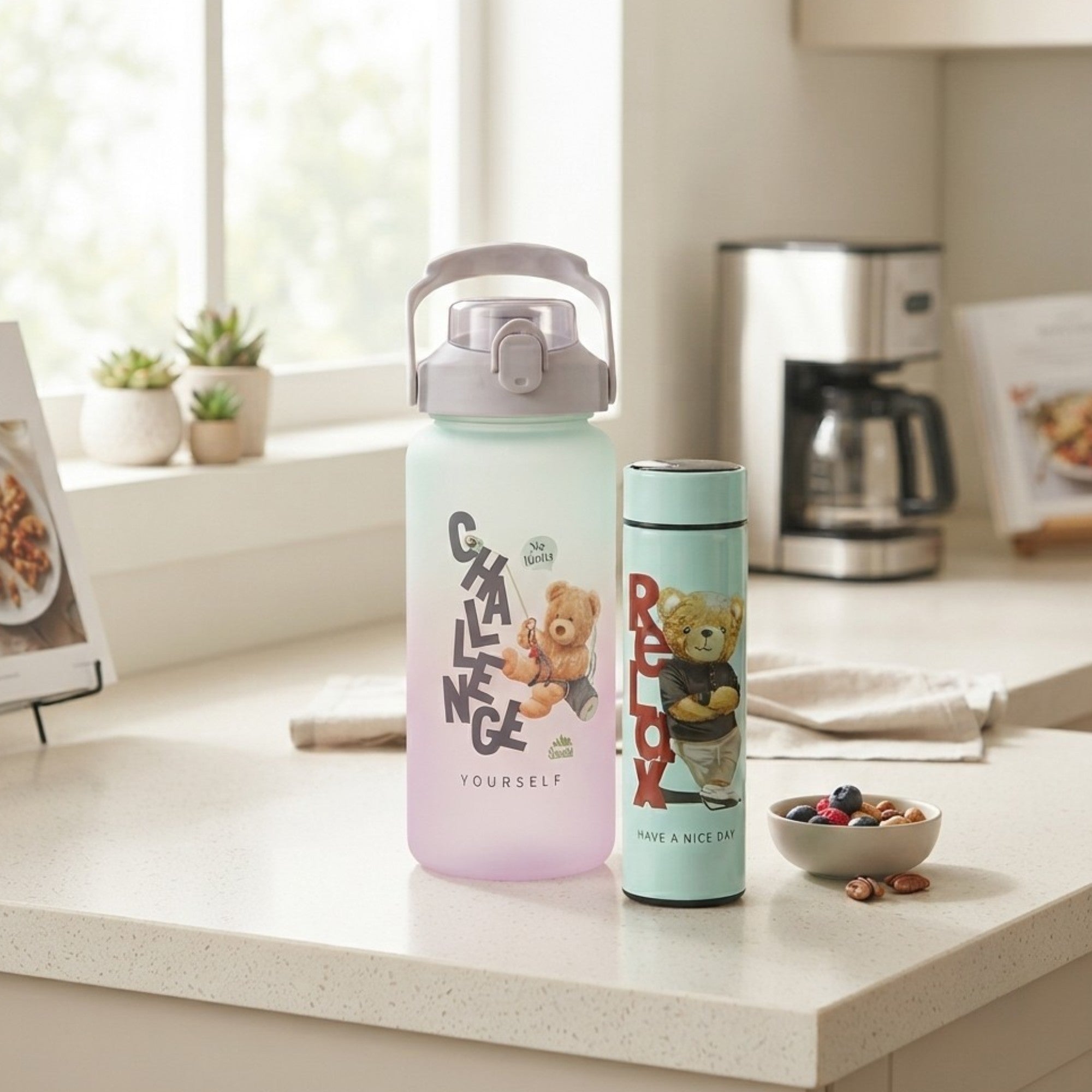 Set botella plástica 2L / termo acero inoxidable 500ml
