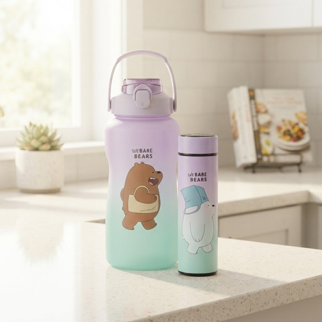 Set botella plástica 2L / termo acero inoxidable 500ml