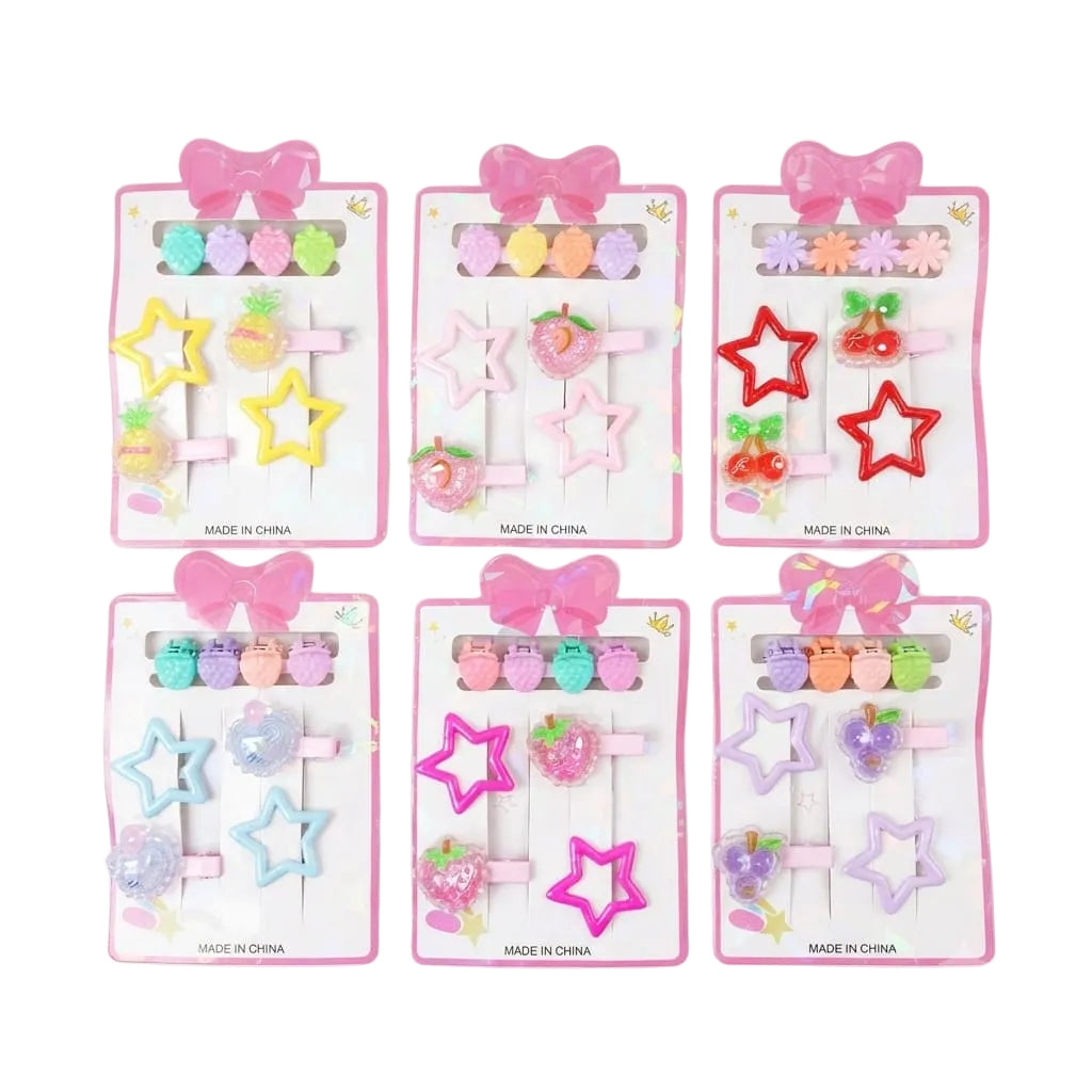 Set de ganchos y mini pinzas, frutales