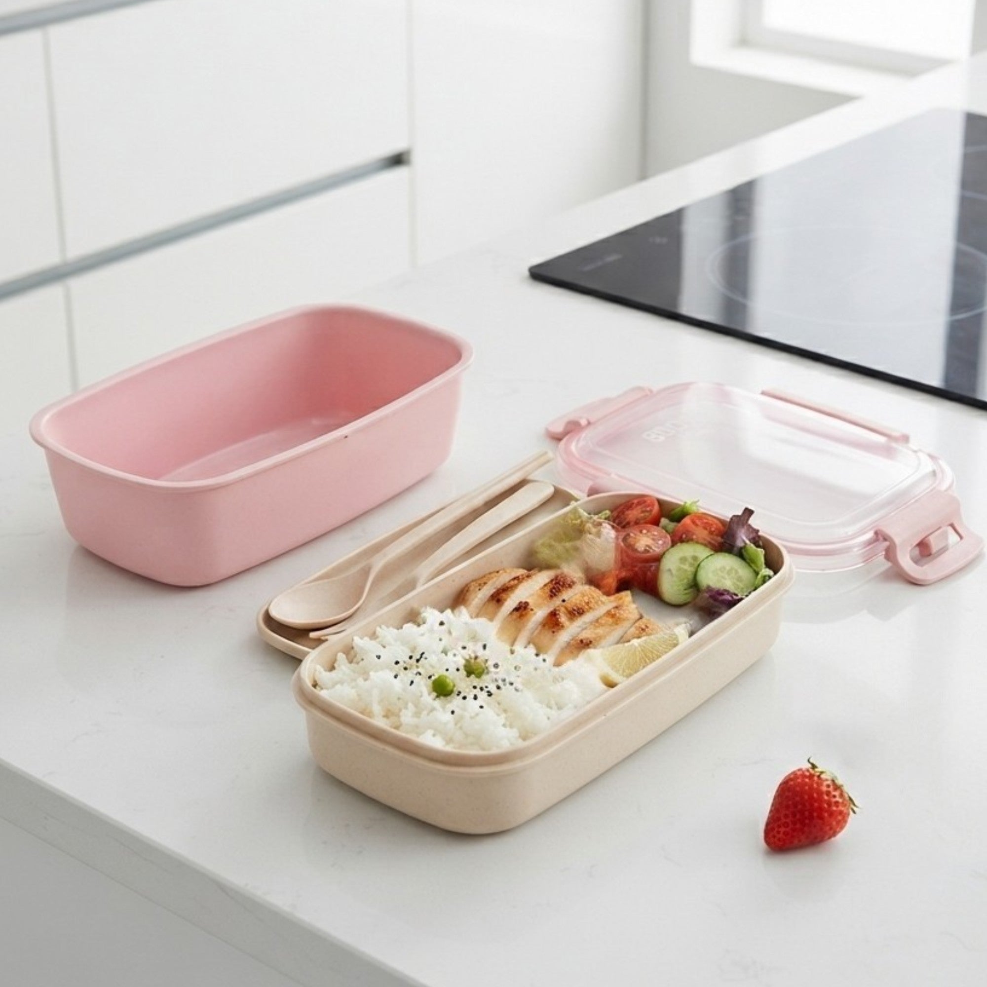 Lonchera bento doble nivel "lunch box" 800 ml con cubiertos
