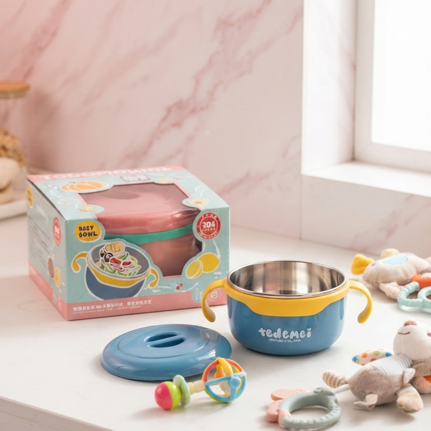 Tazón térmico infantil de acero inoxidable con asas, Tedemei