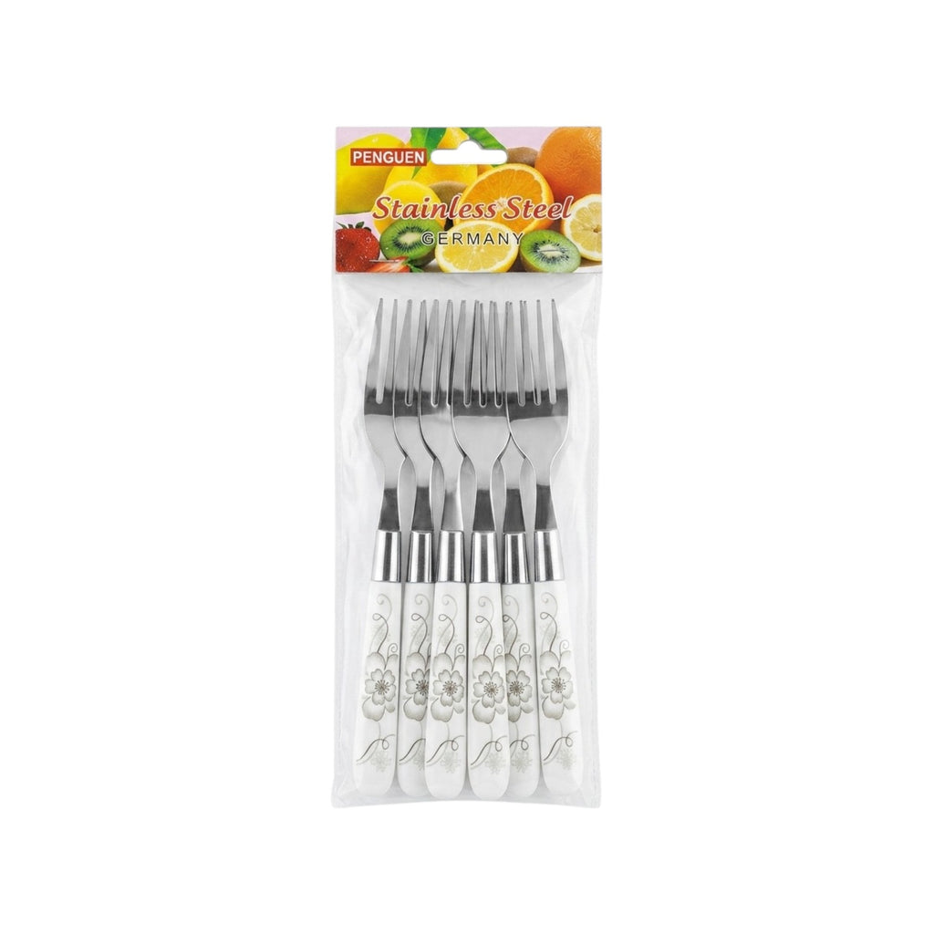 Set de tenedores de postre / 6 piezas, acero inoxidable y mármol