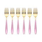 Set de tenedores de postre / 6 piezas, color oro y rosa bebe