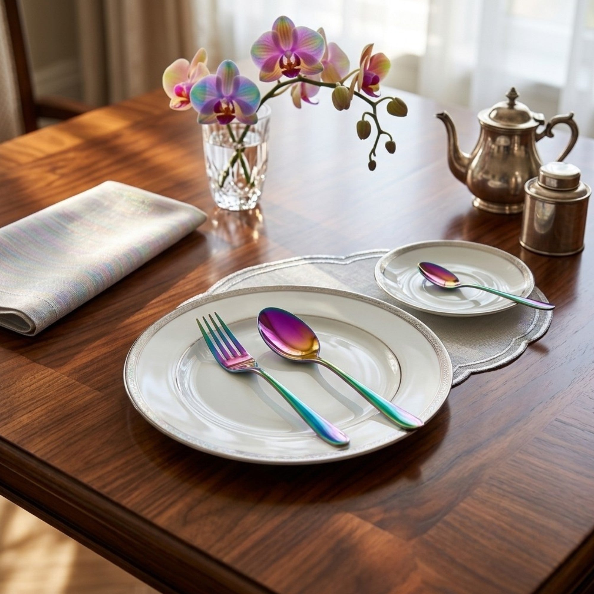 Set de cucharas de postre / 6 piezas color rainbow finish