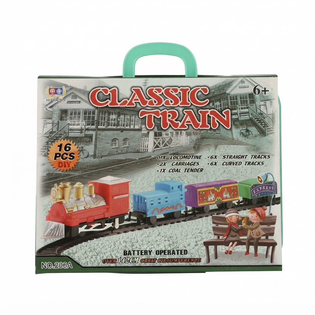 Set de tren clásico a baterías con vías 16 piezas
