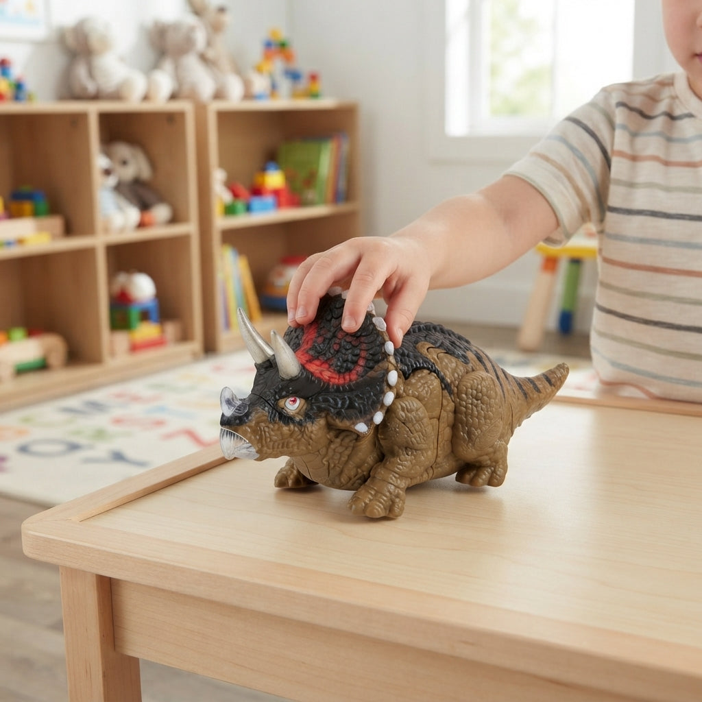 Dinosaurio triceratops interactivo con luces y sonidos