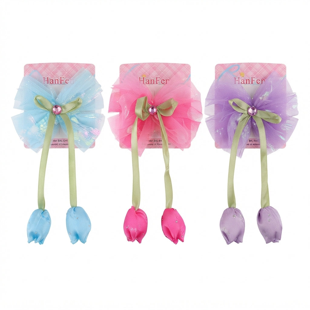 Lazo de tul con dijes de tulipanes