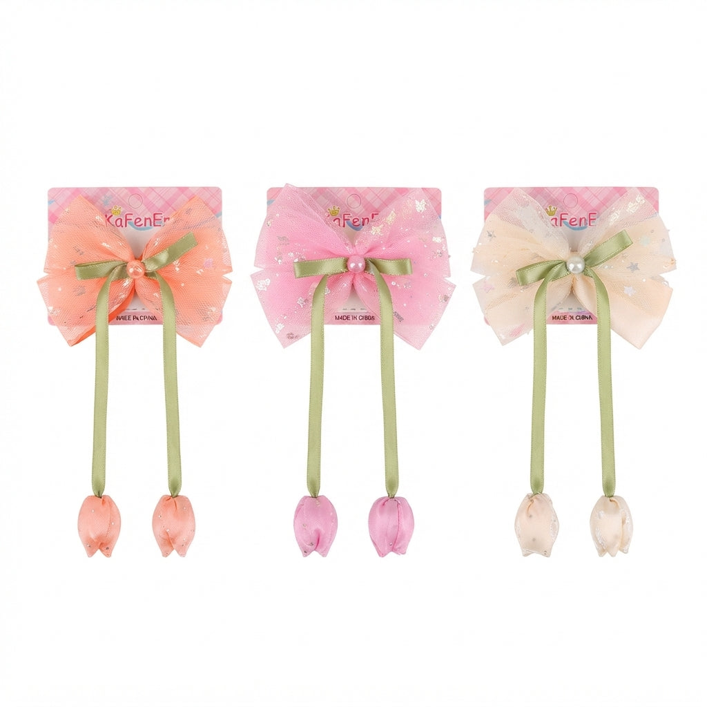 Lazo de tul con dijes de tulipanes